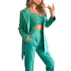 3Pcs/Set Women Suits Blazer Coat Pants Top Summer Single Button Sling Breathable Turndown Collar Office Lady Jacket  Dress Suit