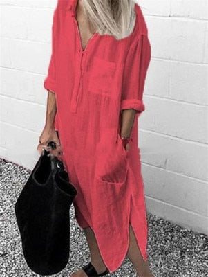 Summer Dress For women Linen Maxi Shirt Dresses Ladies Elegant Casual Vestidos Female Tunic Plus size 5XL Long Dress White