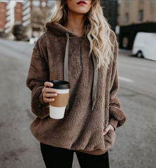 Women Fleece Hoodies  Long Sleeve Hooded Pullover Sweatshirt Autumn Winter Warm Zipper Pocket Fur Coat Plus Size 5XL