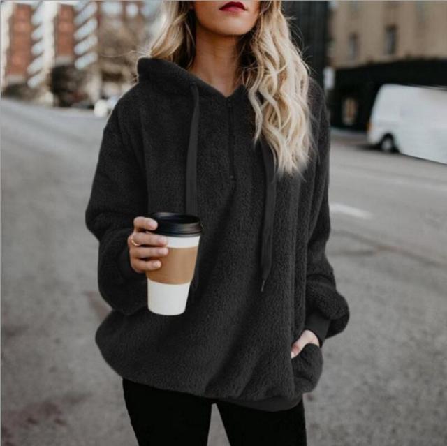 Women Fleece Hoodies  Long Sleeve Hooded Pullover Sweatshirt Autumn Winter Warm Zipper Pocket Fur Coat Plus Size 5XL