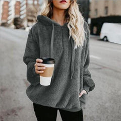 Women Fleece Hoodies  Long Sleeve Hooded Pullover Sweatshirt Autumn Winter Warm Zipper Pocket Fur Coat Plus Size 5XL
