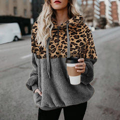 Women Fleece Hoodies  Long Sleeve Hooded Pullover Sweatshirt Autumn Winter Warm Zipper Pocket Fur Coat Plus Size 5XL