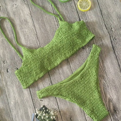 Sexy Bikini Set Women Swimwear Push-up Pleated Triangle Padded Bra Thongs 2 Pieces Set Swimsuit Beach Bathing Suit Swimwear