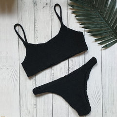 Sexy Bikini Set Women Swimwear Push-up Pleated Triangle Padded Bra Thongs 2 Pieces Set Swimsuit Beach Bathing Suit Swimwear