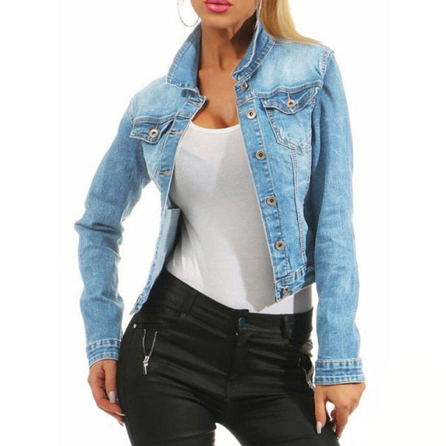 Autumn Women's Denim Cropped Jacket Female Pockets Hole Short Jean Jackets Ladies  New Fashion Button Casual Solid Coats