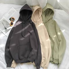 Women Autumn Solid Color Hoodies Couple Long Sleeve Hooded Sweatshirt Men Spring Casual Plus Size Fashion Loose Pullover Tops