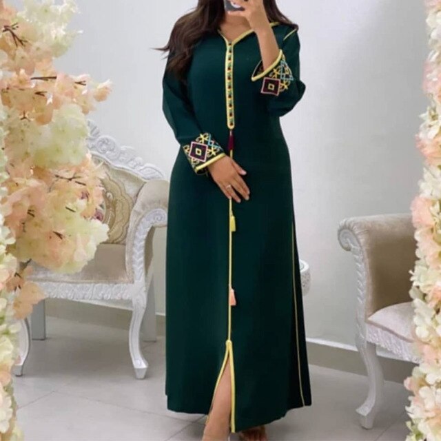 Lizakosht Dress Jellaba Kaftan Moroccan Elegant Maxi Dresses Muslim African A Line Women Plain Casual Office Retro Long Dress 2021