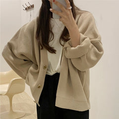 Colorfaith New 2021 Winter Spring Women's Sweaters V-Neck Buttons Cardigans Oversized Fashionable Korean Lady Knitwears SWC18190