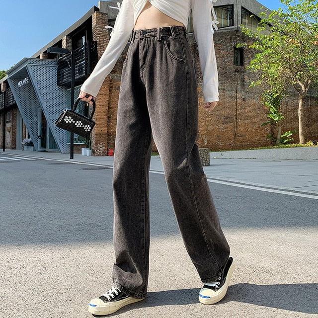 SLPBELY Woman Black Jeans Spring Summer Vintage High Waist Wide Leg Denim Long Pant Fashion Harajuku Straight Pant Streetwear