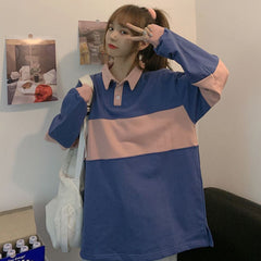 Vintage POLO Collar Letters Print Oversized Sweatshirt Women Girls Harajuku New Autumn Korean Kawaii Clothes Pullovers
