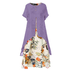 Yitonglian Women's Summer Chic Short Sleeve Fashion Boho Style Loose Maxi Dress Plus Size Floral Dresses S0250