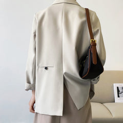 Double Breasted Oversized Black Blazer Women's 2021 Spring Autumn Drape Solid Color Loose Suit Jacket Office Lady
