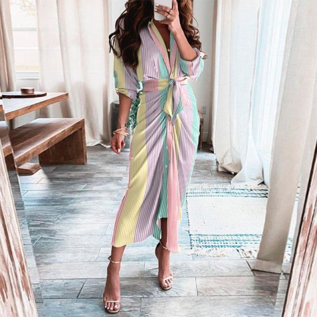 Women Summer Elegant Button Ruched Bandage Shirt Dress Fashion Casual Short Sleeve Solid V Neck Beach Maxi Dress