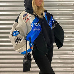 Blue Jacket Wife Bomber Jacket Women Casual Printed Jacket Colorblock Jacket 2021 Spring Sport Style Woman Jacket Chaqueta Mujer