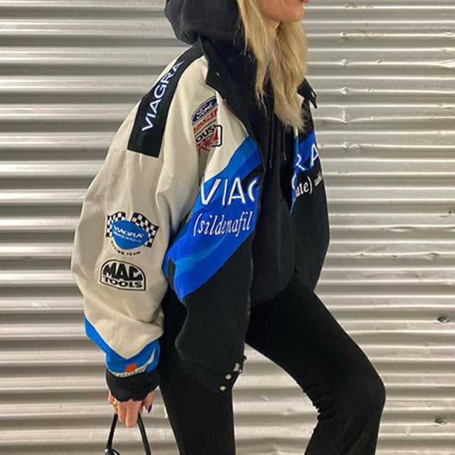 Blue Jacket Wife Bomber Jacket Women Casual Printed Jacket Colorblock Jacket 2021 Spring Sport Style Woman Jacket Chaqueta Mujer