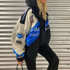 Blue Jacket Wife Bomber Jacket Women Casual Printed Jacket Colorblock Jacket 2021 Spring Sport Style Woman Jacket Chaqueta Mujer