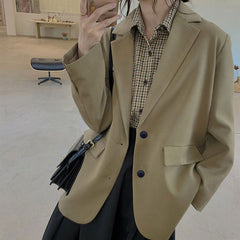 Jackets and Blazers Suit for Women Spring Loose Casual Khaki Black Office Blazer Jacket Female Oversize Women's Office Suit