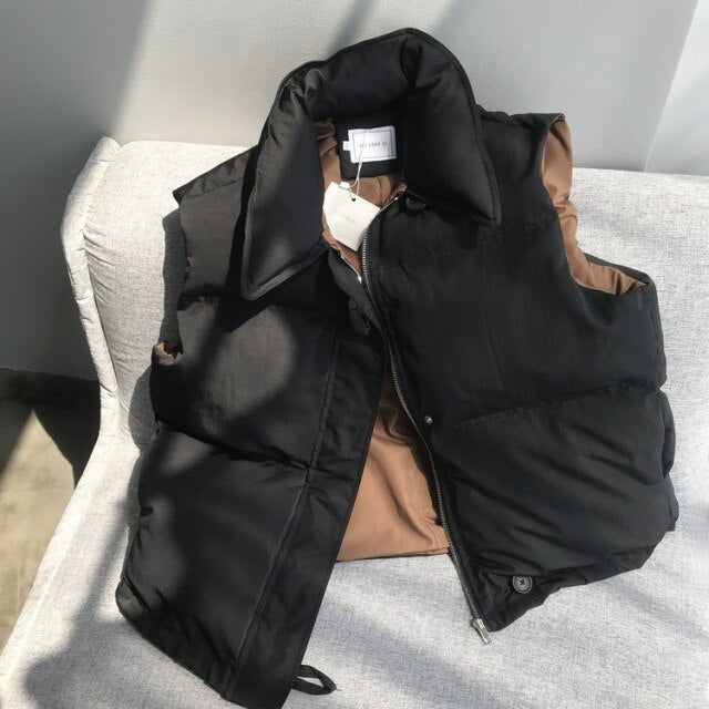 Sleeveless Vest Women Autumn Winter Keep Warm Puffer Jacket Stand Collar Harajuku Outwear Loose Fashion Padded Vest Korean Fall