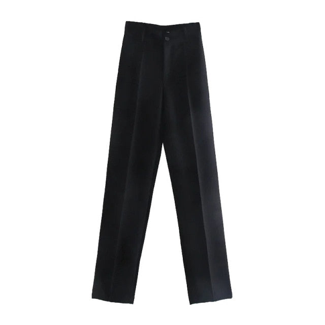 Women's Casual Pants Chic Tailored Trousers Elegant Office Wear Straight Pants Female Solid Trousers Vintage High Waist Pants
