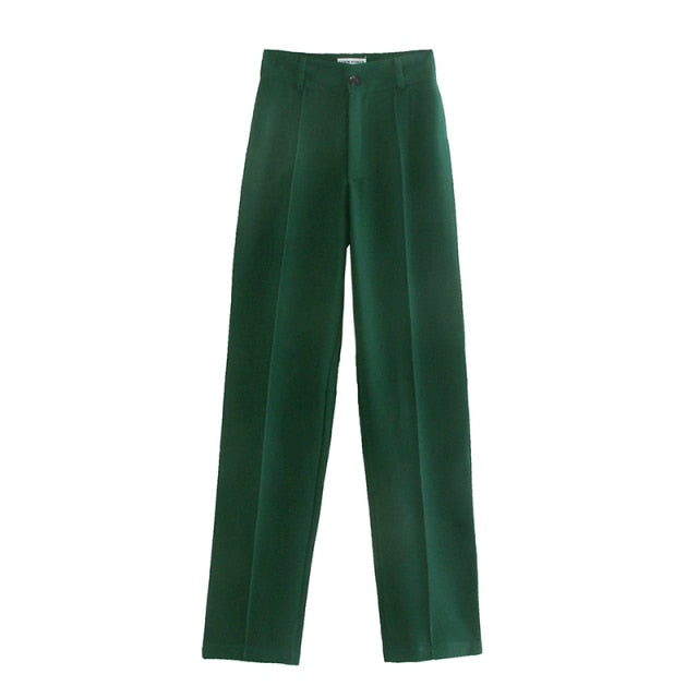 Women's Casual Pants Chic Tailored Trousers Elegant Office Wear Straight Pants Female Solid Trousers Vintage High Waist Pants