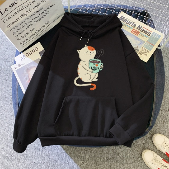Hoody Little Panda Drinking Milk Tea Print Hoodie Streetwear Cute Winter Clothes Womens Oversized Loose Sweatshirts Women 2021