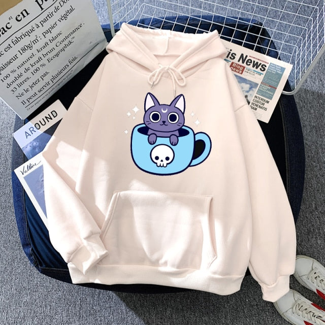 Hoody Little Panda Drinking Milk Tea Print Hoodie Streetwear Cute Winter Clothes Womens Oversized Loose Sweatshirts Women 2021