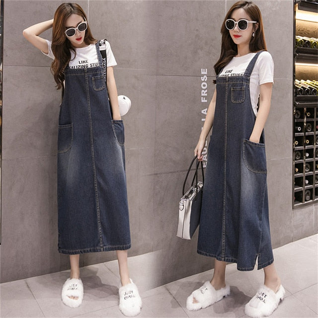 Spring Summer Jeans Dress Women Suspenders Denim Dresses Female Overalls 2021 Korean Casual Long Sundress Robe Femme
