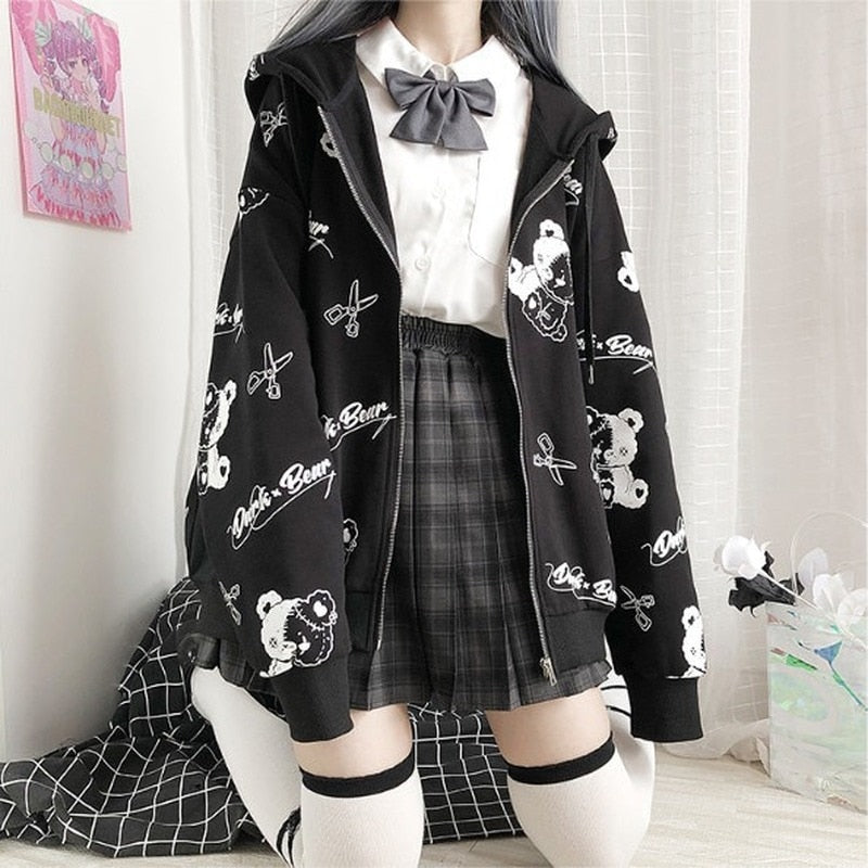 Gothic Coat Sweatshirt Women Fashion Spring  Clothes Ins Preppy Kawaii Hoodies Long Sleeve Zip Up Hoodie Japanese Cute Tops