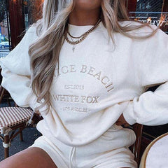 Letter Embroidery White Crewneck Sweatshirt Women Winter Tops Oversized Cool Girls Streetwear New Korean Fashion Pullover Casual