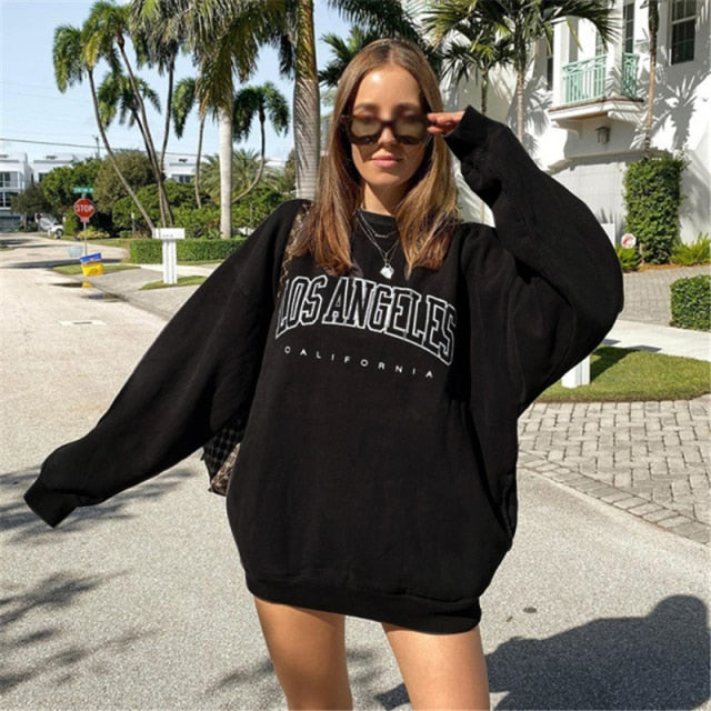 Harajuku Letters Printe Crew Neck Sweatshirt Oversize Women Autumn Winter Thick Loose Pullover Long Sleeve Warm Sweatshirts Top