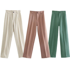 TRAF Women Pink High Waist Pants Fashion Office Female Trousers Za 2021 Chic Classic Straight Pants Button Up Black Loose Trouse