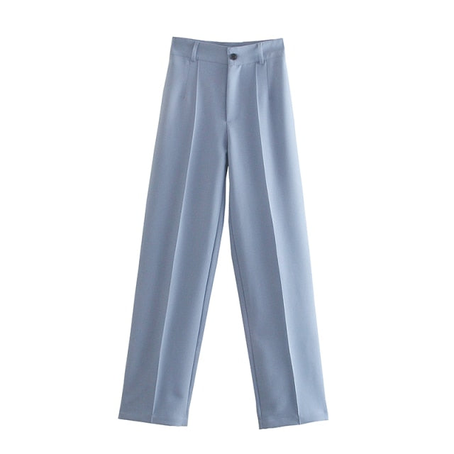 TRAF Women Pink High Waist Pants Fashion Office Female Trousers Za 2021 Chic Classic Straight Pants Button Up Black Loose Trouse
