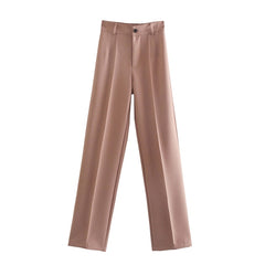 TRAF Women Pink High Waist Pants Fashion Office Female Trousers Za 2021 Chic Classic Straight Pants Button Up Black Loose Trouse