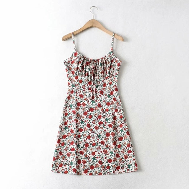 Lizakosht   Strap Sleeveless Print Boho Summer Dress Long Women Green Floral Yellow Dresses Sundress Vintage French Style Dress