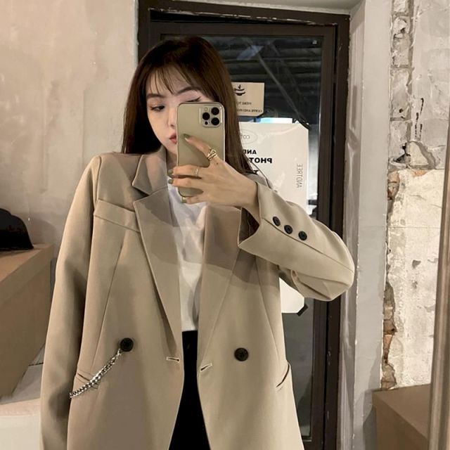New Suit Jacket Women's Trendy Dark Black  Retro Loose And Thin Fried Street Suit Jacket Women 2021 Spring And Autumn Loose A