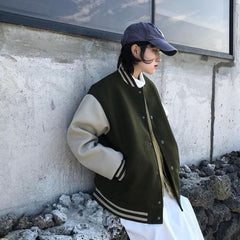 Colorblocking Over Size Female's Jacket Patchwork Casual Women Coats for Autumn Winter Jackets Korean Women's Baseball Uniform