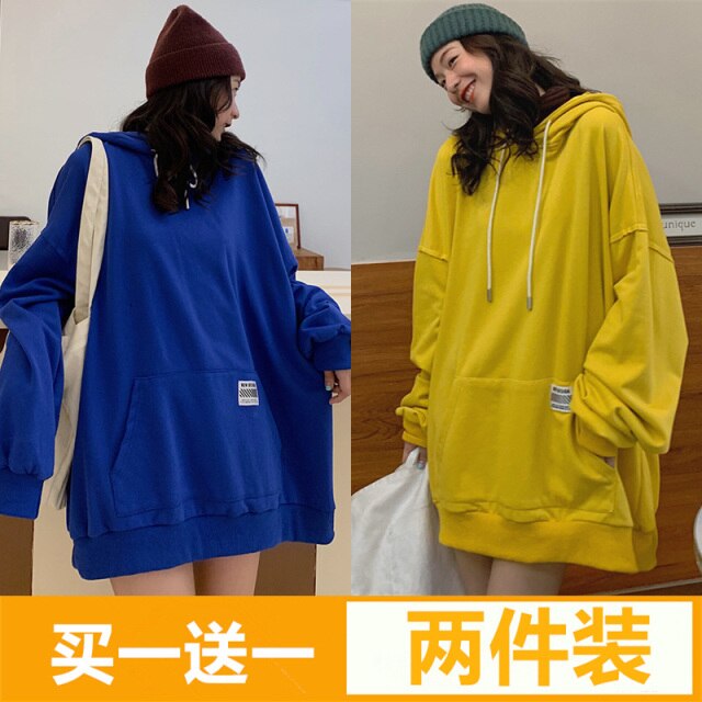 Women's Cotton Sweater Autumn and Winter Korean BF Style Loose Mid-Length Student Hooded Jacket Ins Fashionable Top