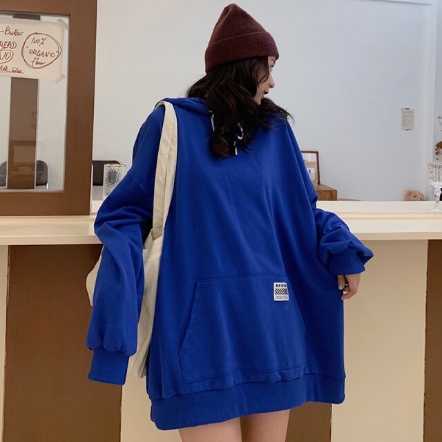 Women's Cotton Sweater Autumn and Winter Korean BF Style Loose Mid-Length Student Hooded Jacket Ins Fashionable Top