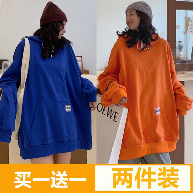 Women's Cotton Sweater Autumn and Winter Korean BF Style Loose Mid-Length Student Hooded Jacket Ins Fashionable Top