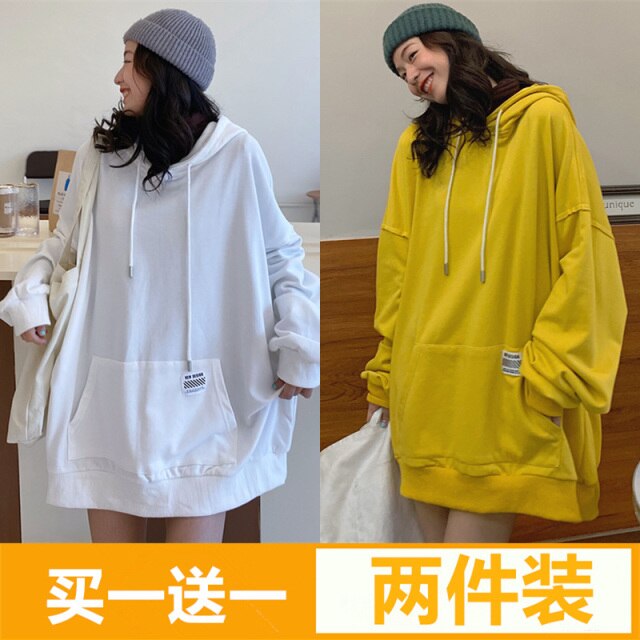 Women's Cotton Sweater Autumn and Winter Korean BF Style Loose Mid-Length Student Hooded Jacket Ins Fashionable Top