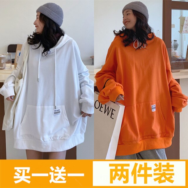 Women's Cotton Sweater Autumn and Winter Korean BF Style Loose Mid-Length Student Hooded Jacket Ins Fashionable Top