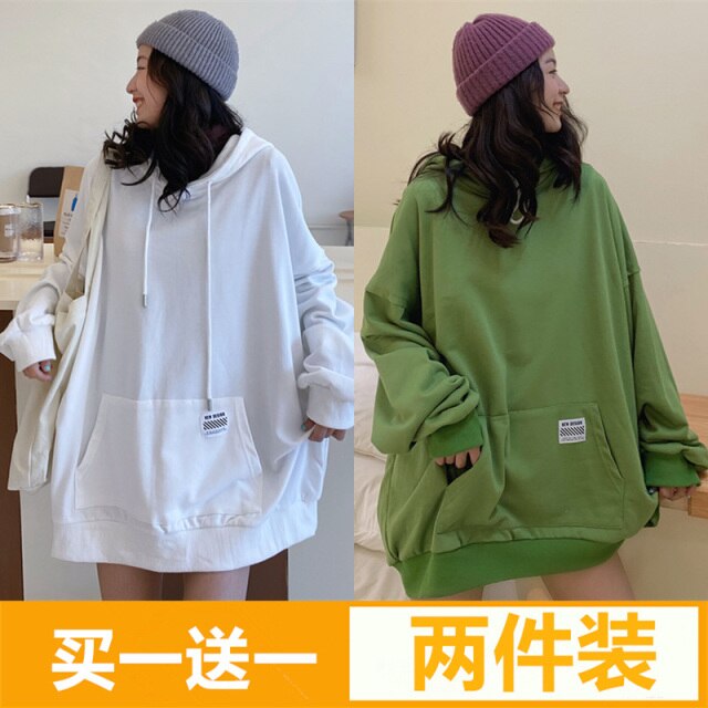 Women's Cotton Sweater Autumn and Winter Korean BF Style Loose Mid-Length Student Hooded Jacket Ins Fashionable Top