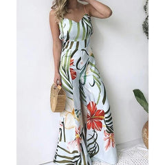 Floral print wide leg pants rompers jumpsuits womens Spaghetti strap long summer jumpsuit 2021  Fashion causal overalls femme