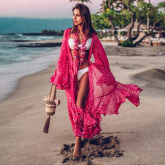 Women Swimsuit Cover Up Sleeve Kaftan Beach Tunic Dress Robe De Plage Solid White Cotton Pareo  High Collar Beachwear