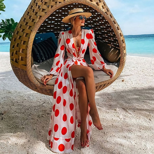 Women Swimsuit Cover Up Sleeve Kaftan Beach Tunic Dress Robe De Plage Solid White Cotton Pareo  High Collar Beachwear