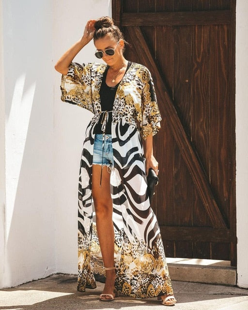 Women Swimsuit Cover Up Sleeve Kaftan Beach Tunic Dress Robe De Plage Solid White Cotton Pareo  High Collar Beachwear