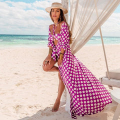 Women Swimsuit Cover Up Sleeve Kaftan Beach Tunic Dress Robe De Plage Solid White Cotton Pareo  High Collar Beachwear