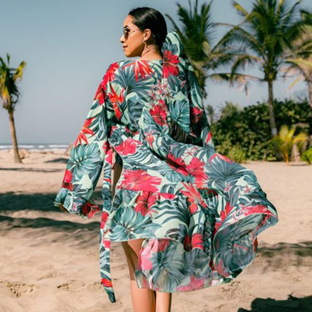 Women Swimsuit Cover Up Sleeve Kaftan Beach Tunic Dress Robe De Plage Solid White Cotton Pareo  High Collar Beachwear