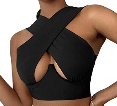 LIZAKOSHT  -  Women's Criss Cross Tank Tops Sexy Sleeveless Solid Color Cutout Front Crop Tops Party Club Streetwear Summer Lady Bustier Tops