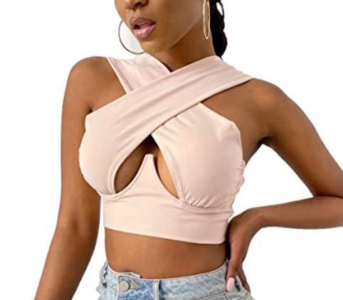 LIZAKOSHT  -  Women's Criss Cross Tank Tops Sexy Sleeveless Solid Color Cutout Front Crop Tops Party Club Streetwear Summer Lady Bustier Tops
